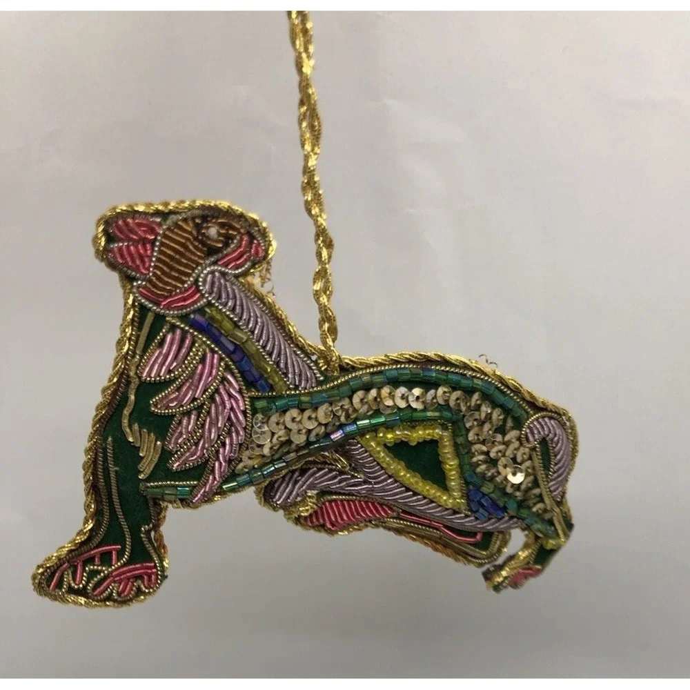 Vintage Raised Beadwork On‎ Felt Ornament Lion Large Cat Christmas Decoration